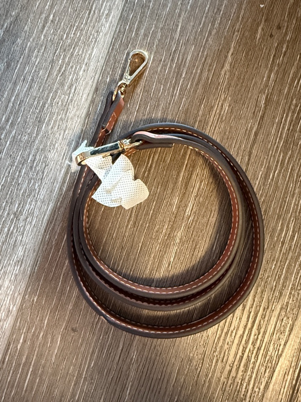 Nordstrom Brown Leather Shoulder Strap for Bag with White Accent Flower